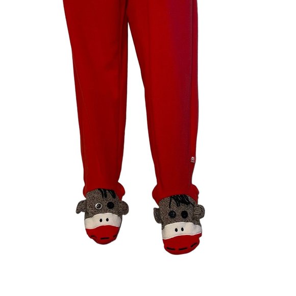 Nick & Nora Red Sock Monkey Pajamas Womens S Footie Unionsuit PJs Costume Solid - Picture 4 of 9